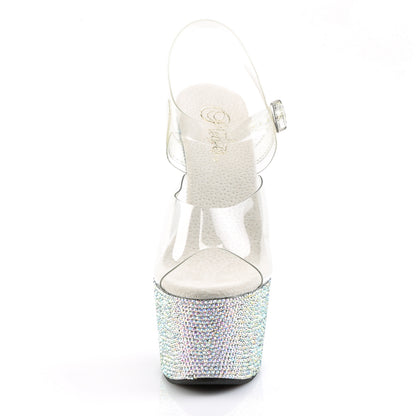 Pleaser Womens Sandals BEJEWELED-708DM Clr/Slv Multi RS