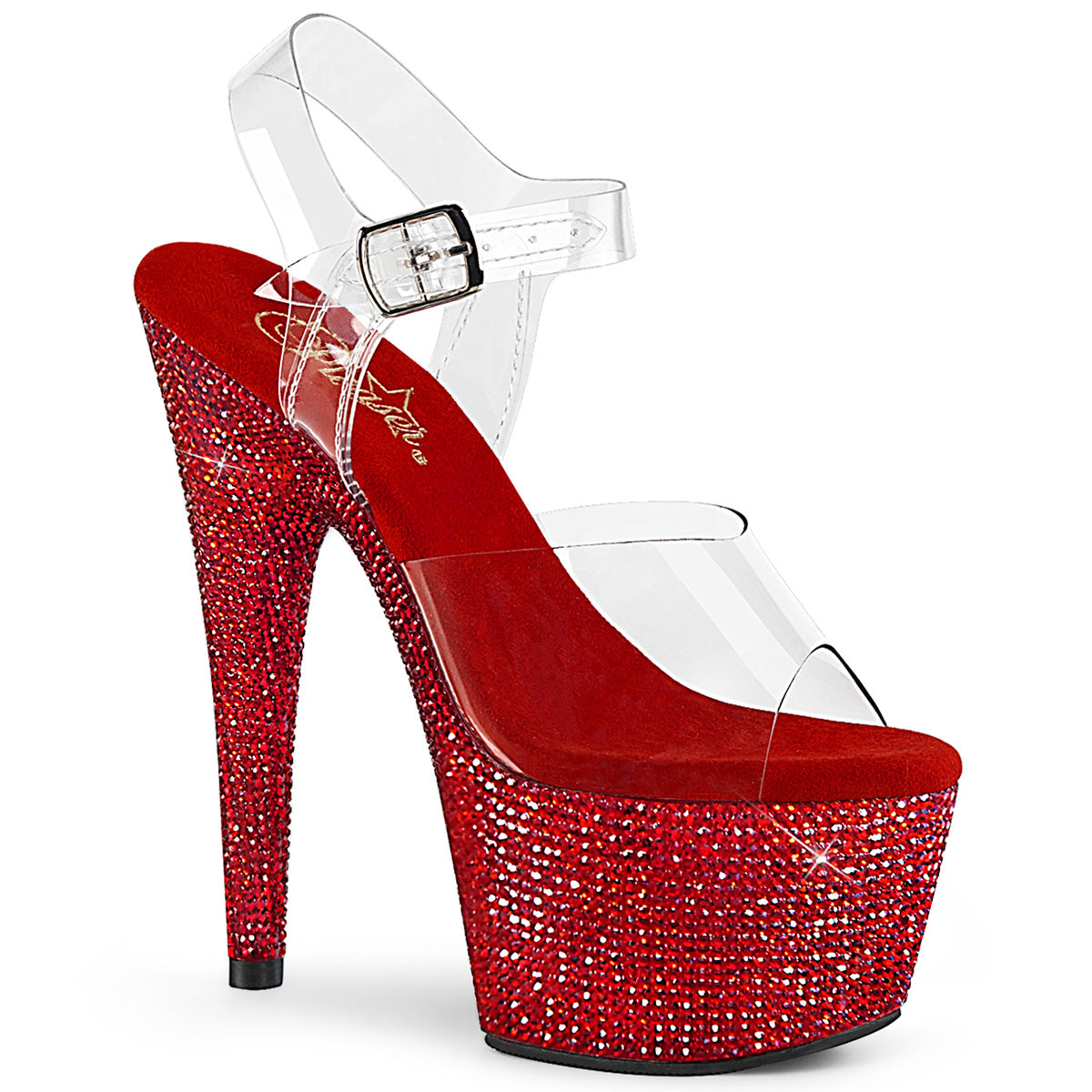 Pleaser Womens Sandals BEJEWELED-708DM Clr/Red RS