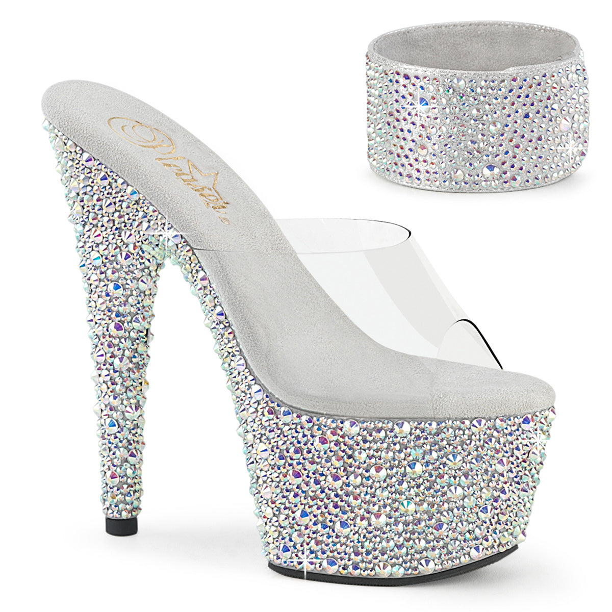 Pleaser Women's Platform Shoes BEJEWELED-712MS Clr/Slv AB RS
