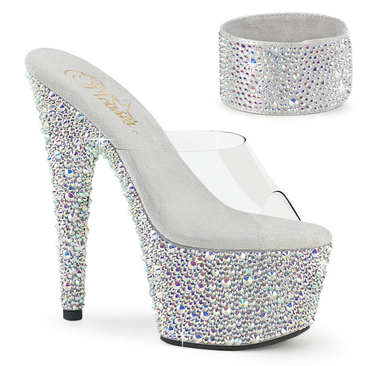 Pleaser Women's Platform Shoes BEJEWELED-712MS Clr/Slv AB RS