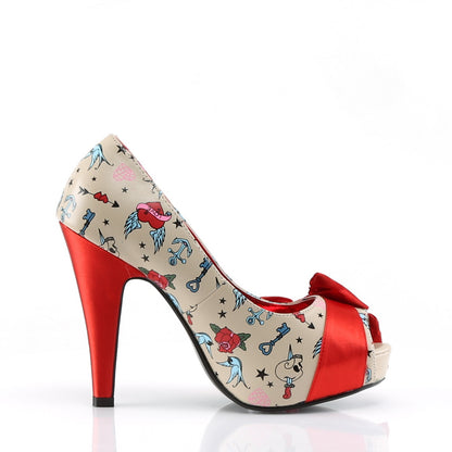 Pin Up Couture Womens  BETTIE-13 Cream Pu-Red Satin (Tattoo Print)