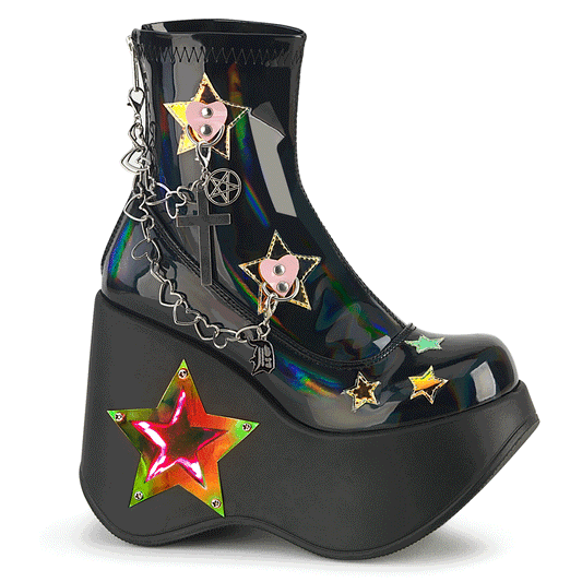 DemoniaCult Women's Ankle Boots BLAZE-108 Blk Holo Pat