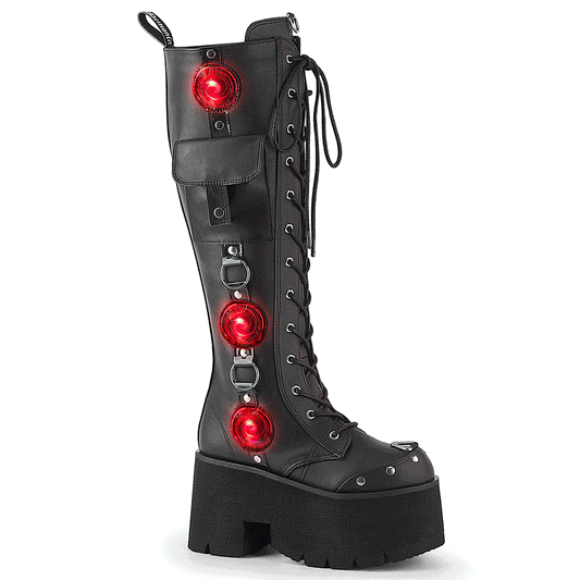 DemoniaCult Women's Mid-Calf & Knee High Boots BLAZE-202 Blk Vegan Leather