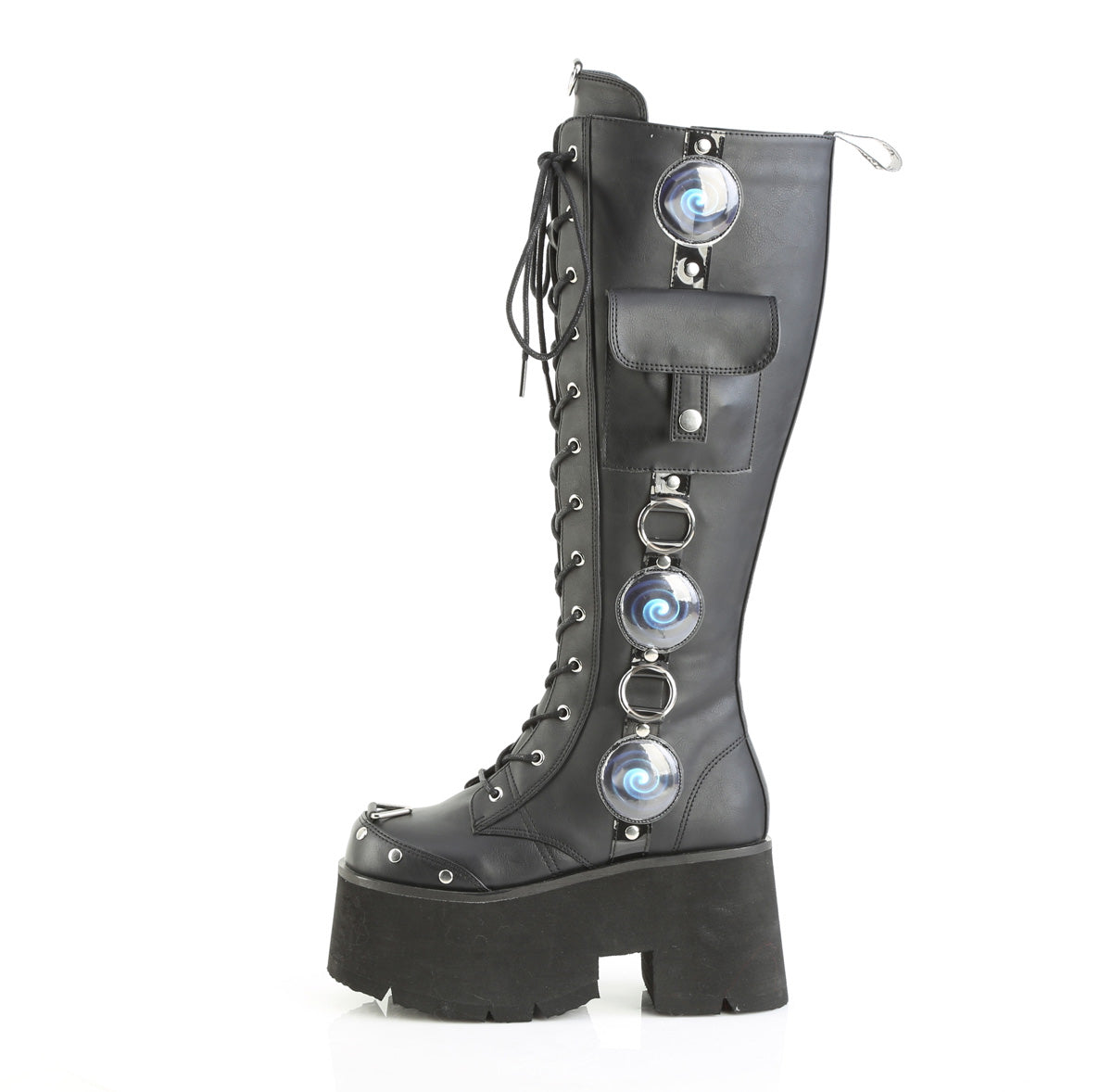 DemoniaCult Women's Mid-Calf & Knee High Boots BLAZE-202 Blk Vegan Leather