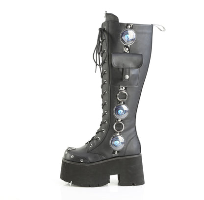 DemoniaCult Women's Mid-Calf & Knee High Boots BLAZE-202 Blk Vegan Leather
