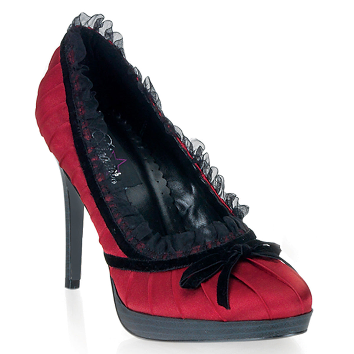 Pin Up Couture Womens Pumps BLISS-38 Red-Blk Satin