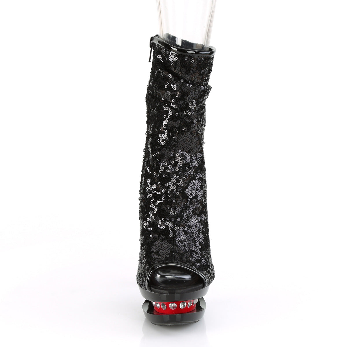 Pleaser Womens Ankle Boots BLONDIE-R-1008 Blk Sequins/Blk-Red