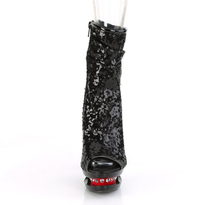 Pleaser Womens Ankle Boots BLONDIE-R-1008 Blk Sequins/Blk-Red