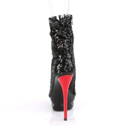 Pleaser Womens Ankle Boots BLONDIE-R-1008 Blk Sequins/Blk-Red