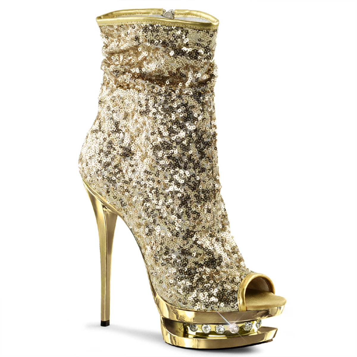 Pleaser Womens Ankle Boots BLONDIE-R-1008 Gold Sequins/Gold Chrome