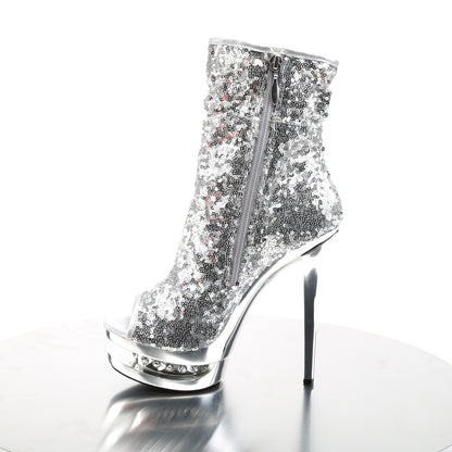 Pleaser Womens Ankle Boots BLONDIE-R-1008 Slv Sequins/Slv Chrome