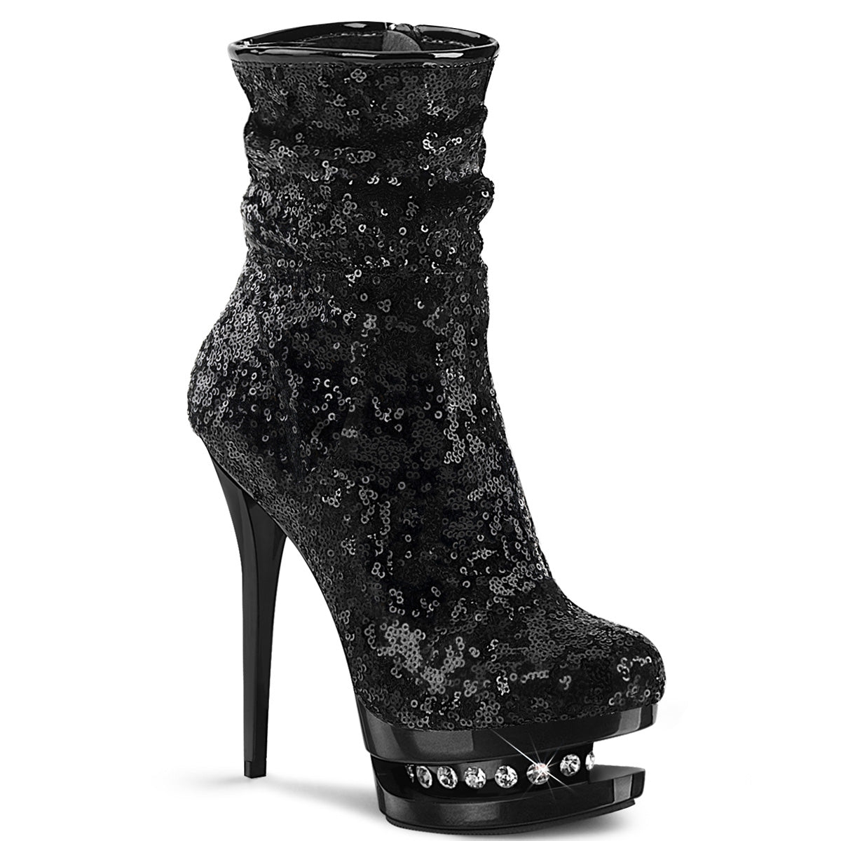 Pleaser Womens Ankle Boots BLONDIE-R-1009 Blk Sequins/Blk