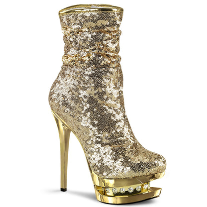 Pleaser Bottines pour femmes BLONDIE-R-1009 paillettes d'or / chrome d'or