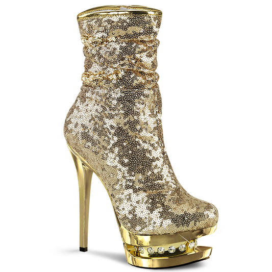 Pleaser Bottines pour femmes BLONDIE-R-1009 paillettes d'or / chrome d'or