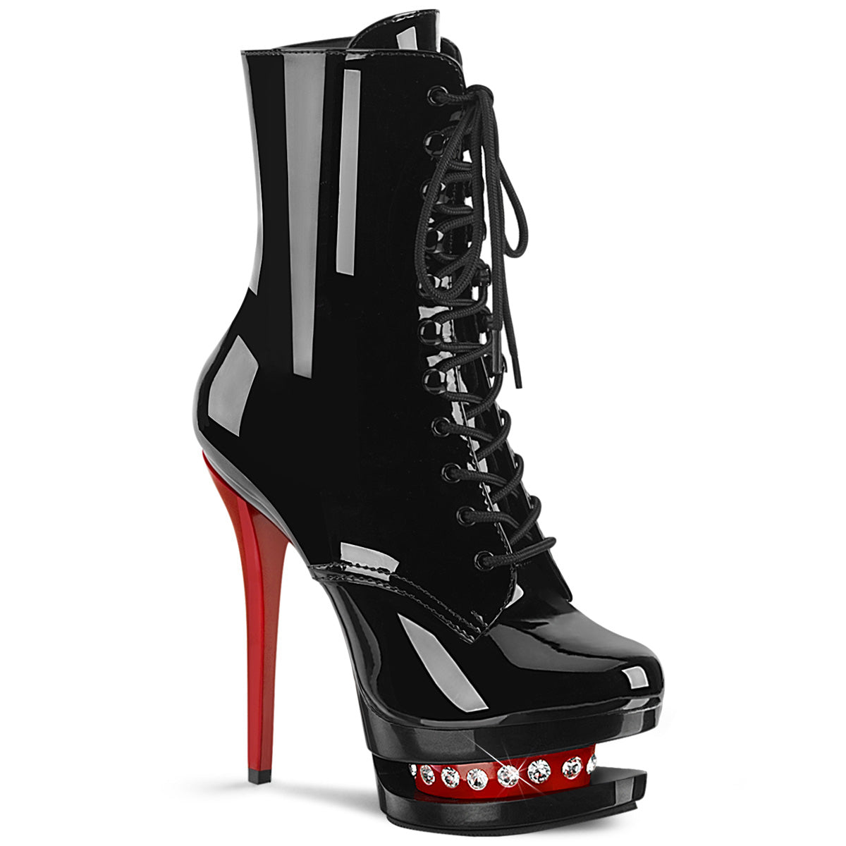 Pleaser Womens Ankle Boots BLONDIE-R-1020 Blk Pat/Blk-Red