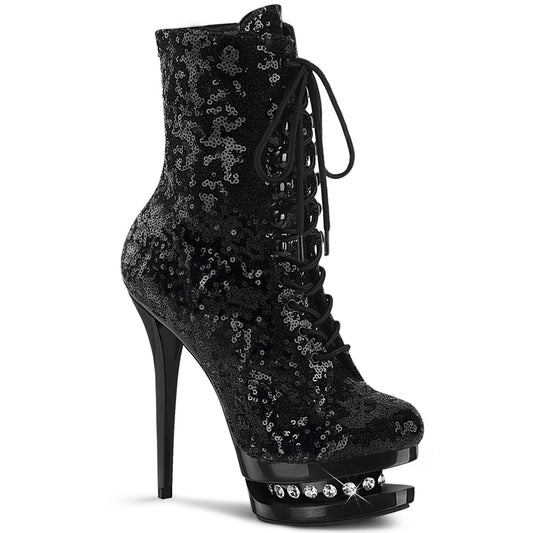 Pleaser Bottines pour femmes BLONDIE-R-1020 Blk Sequins / Blk