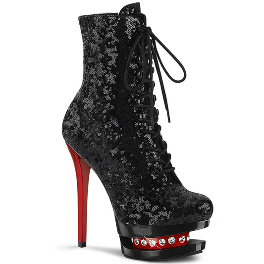 Pleaser Womens Ankle Boots BLONDIE-R-1020 Blk Sequins/Blk-Red