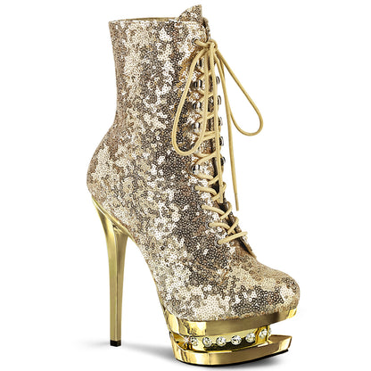 Pleaser Bottines pour femmes BLONDIE-R-1020 paillettes d'or / chrome d'or