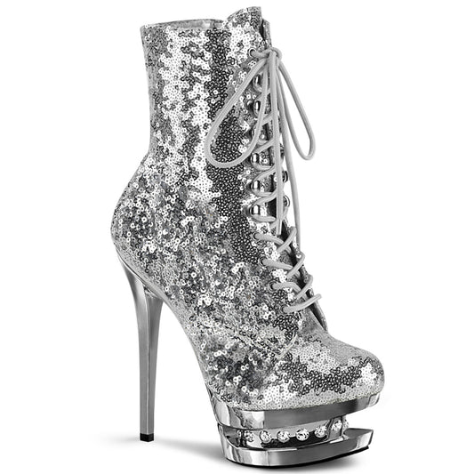 Pleaser Womens Ankle Boots BLONDIE-R-1020 Slv Sequins/Slv Chrome