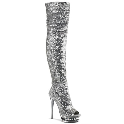 Pleaser Womens Boots BLONDIE-R-3011 Slv Sequins/Slv Chrome