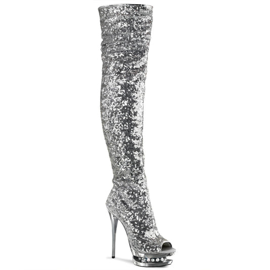 Pleaser Bottes pour femmes BLONDIE-R-3011 SLV Sequins / SLV Chrome