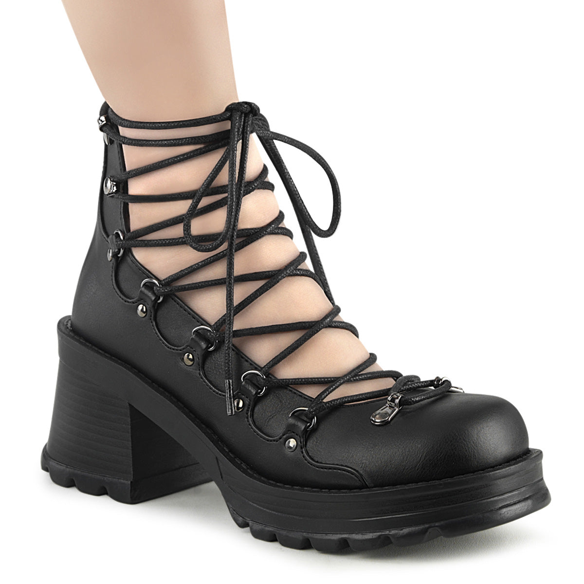 DemoniaCult  Pompes BRATTY-32 Cuir végétalien BLK