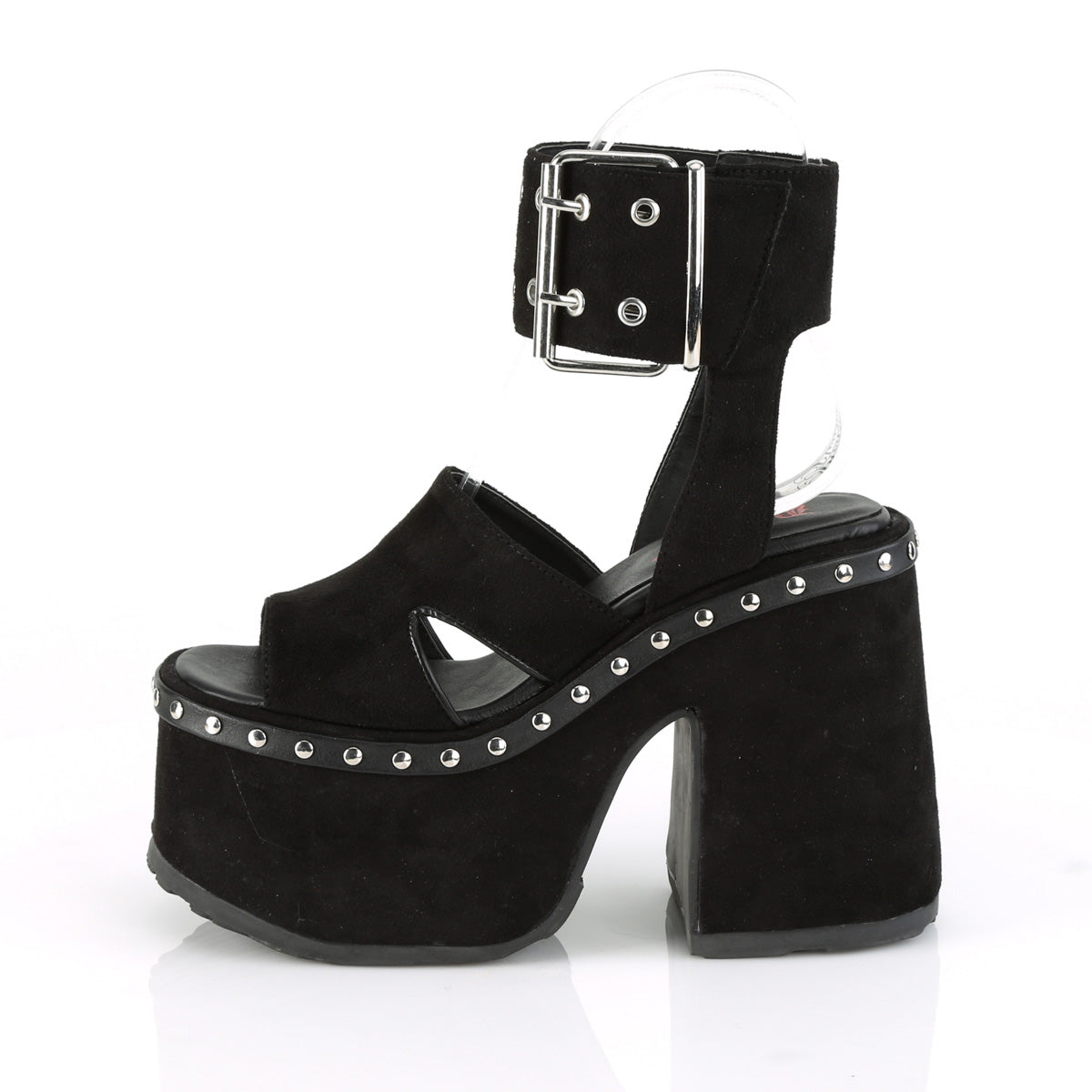 DemoniaCult Sandales féminines CAMEL-102 BLK SUEDED VEGAN
