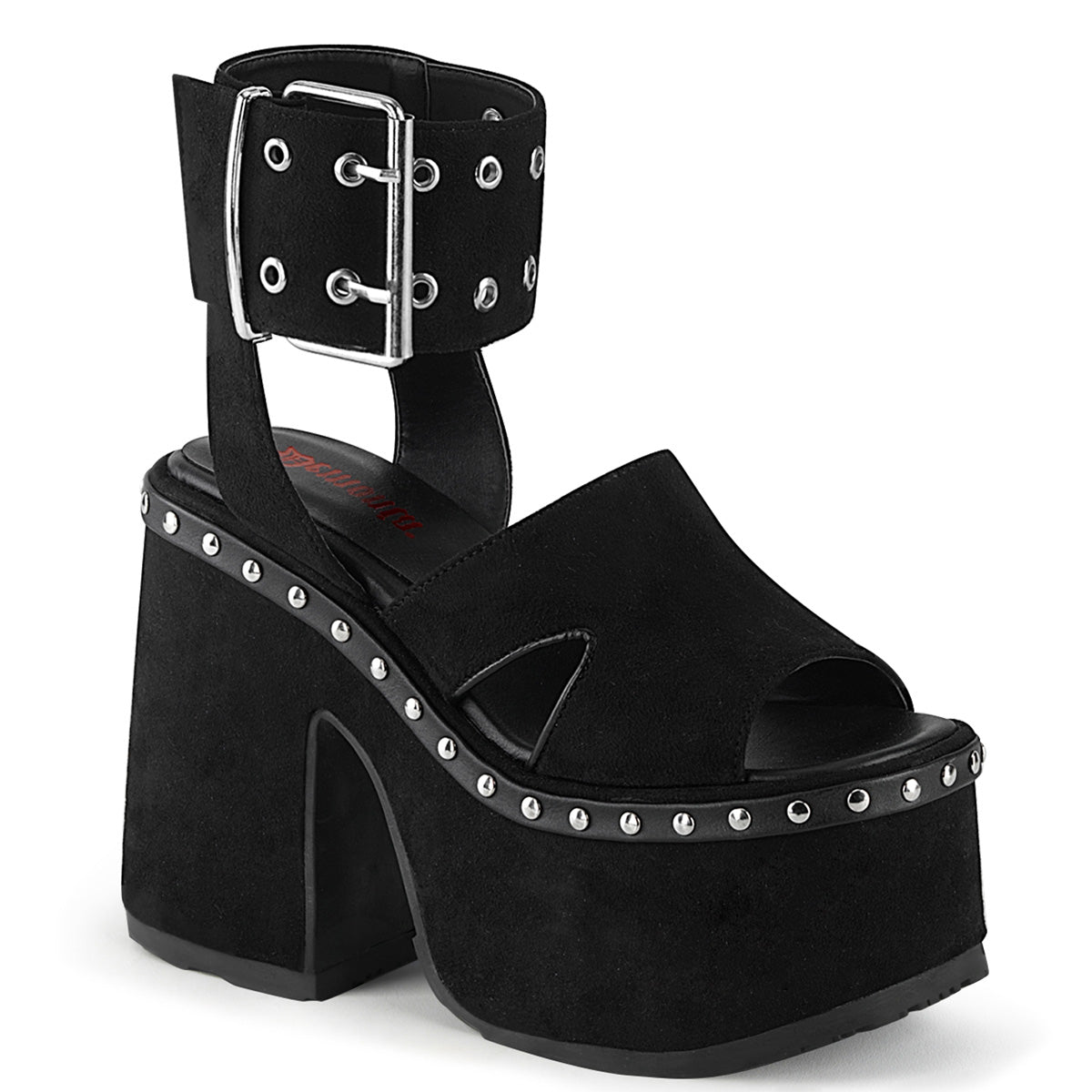 DemoniaCult Sandales féminines CAMEL-102 BLK SUEDED VEGAN