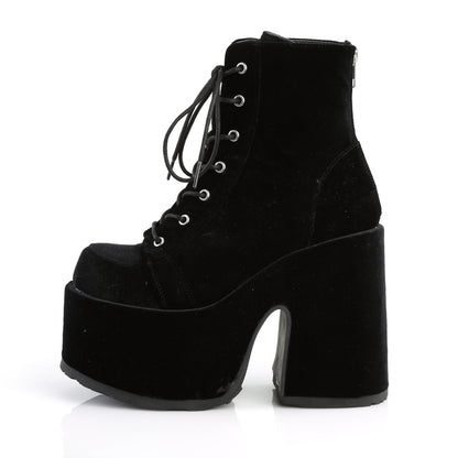 DemoniaCult Bottes de cheville des femmes CAMEL-203 BLK Velvet