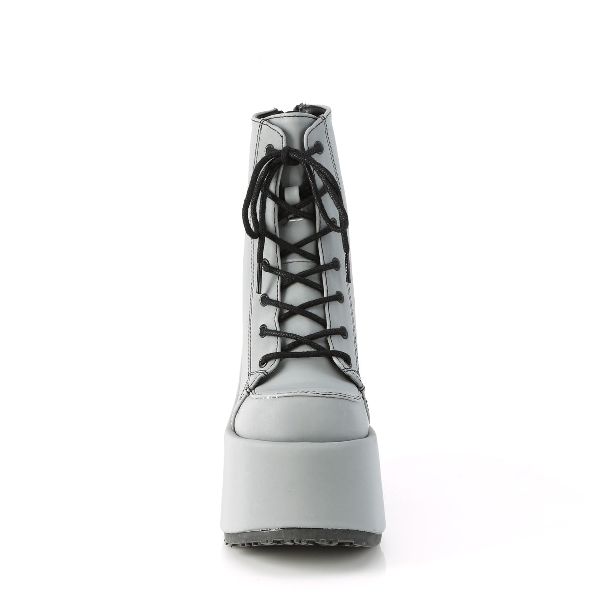 DemoniaCult Bottes de cheville des femmes CAMEL-203 cuir végétalien réfléchissant gris