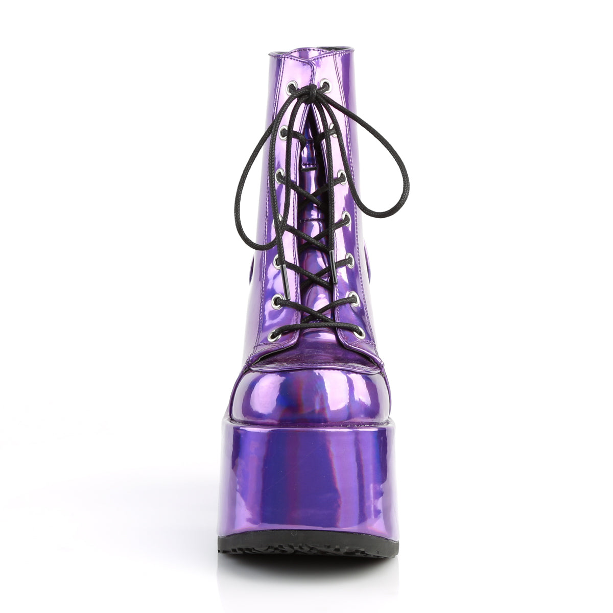 DemoniaCult Bottes de cheville des femmes CAMEL-203 Cuir végétalien de l'hologramme violet