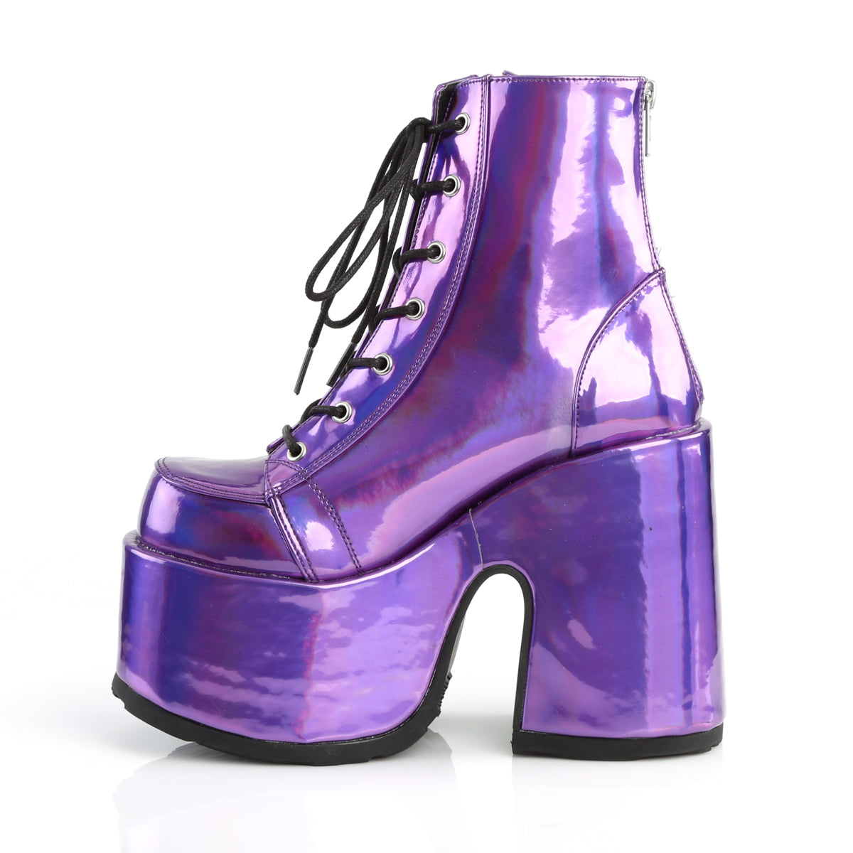 DemoniaCult Bottes de cheville des femmes CAMEL-203 Cuir végétalien de l'hologramme violet