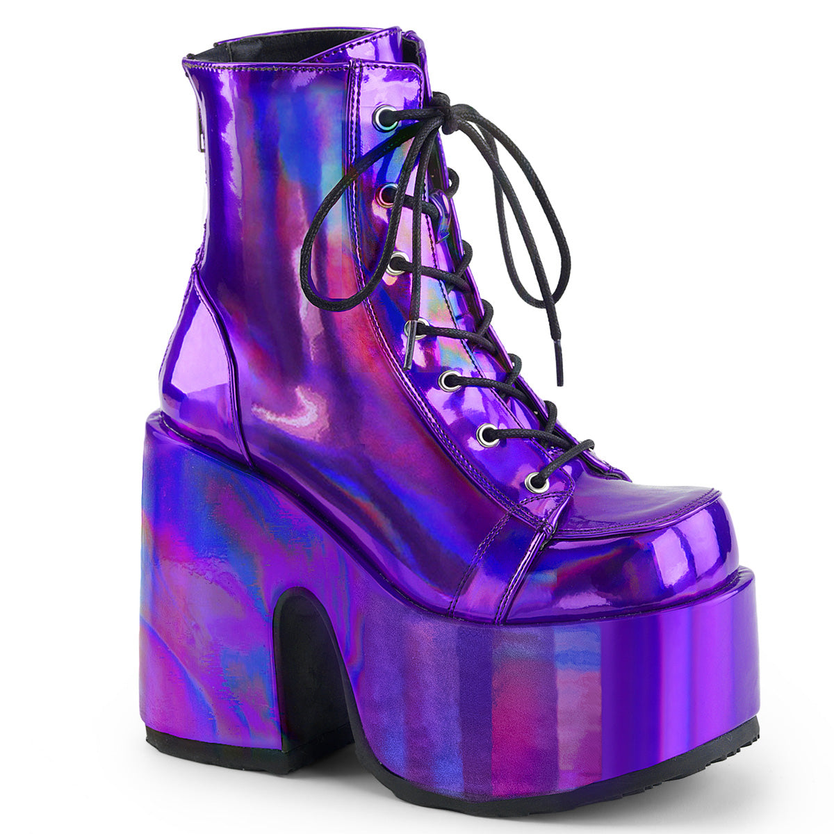 DemoniaCult Bottes de cheville des femmes CAMEL-203 Cuir végétalien de l'hologramme violet