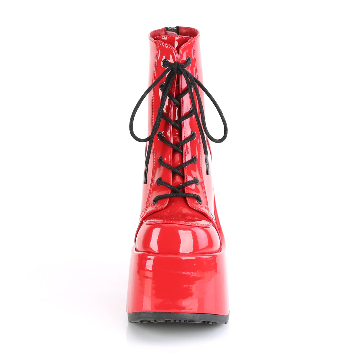 DemoniaCult Bottes de cheville des femmes CAMEL-203 brevet rouge
