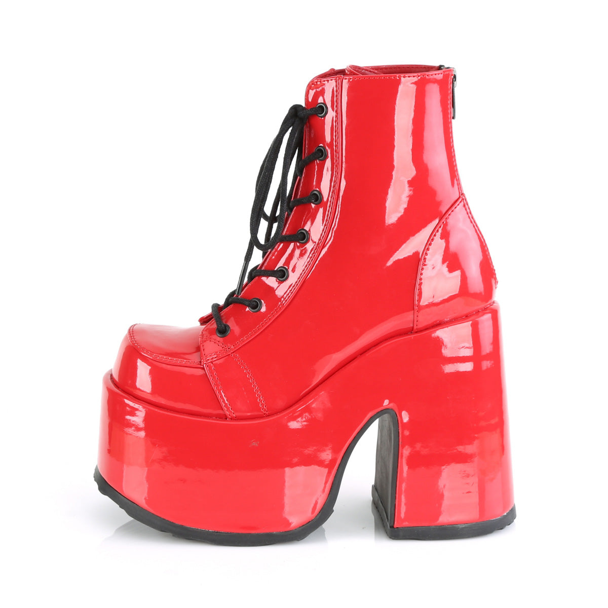 DemoniaCult Bottes de cheville des femmes CAMEL-203 brevet rouge