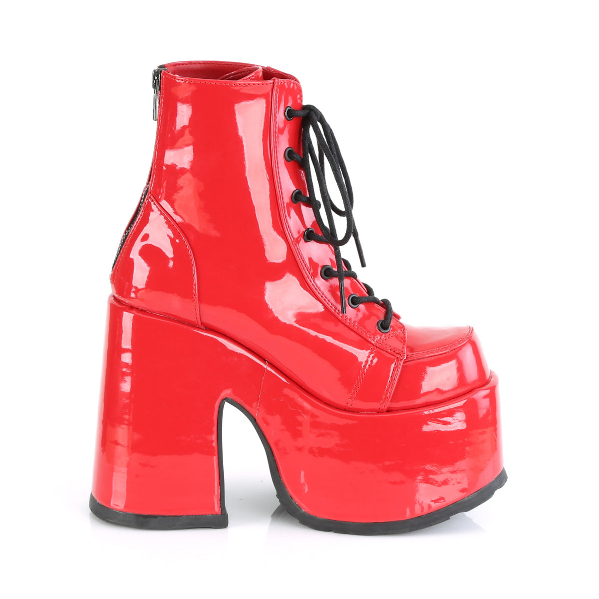 DemoniaCult Bottes de cheville des femmes CAMEL-203 brevet rouge