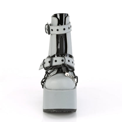 DemoniaCult Bottes de cheville des femmes CAMEL-205 cuir végétalien réfléchissant gris
