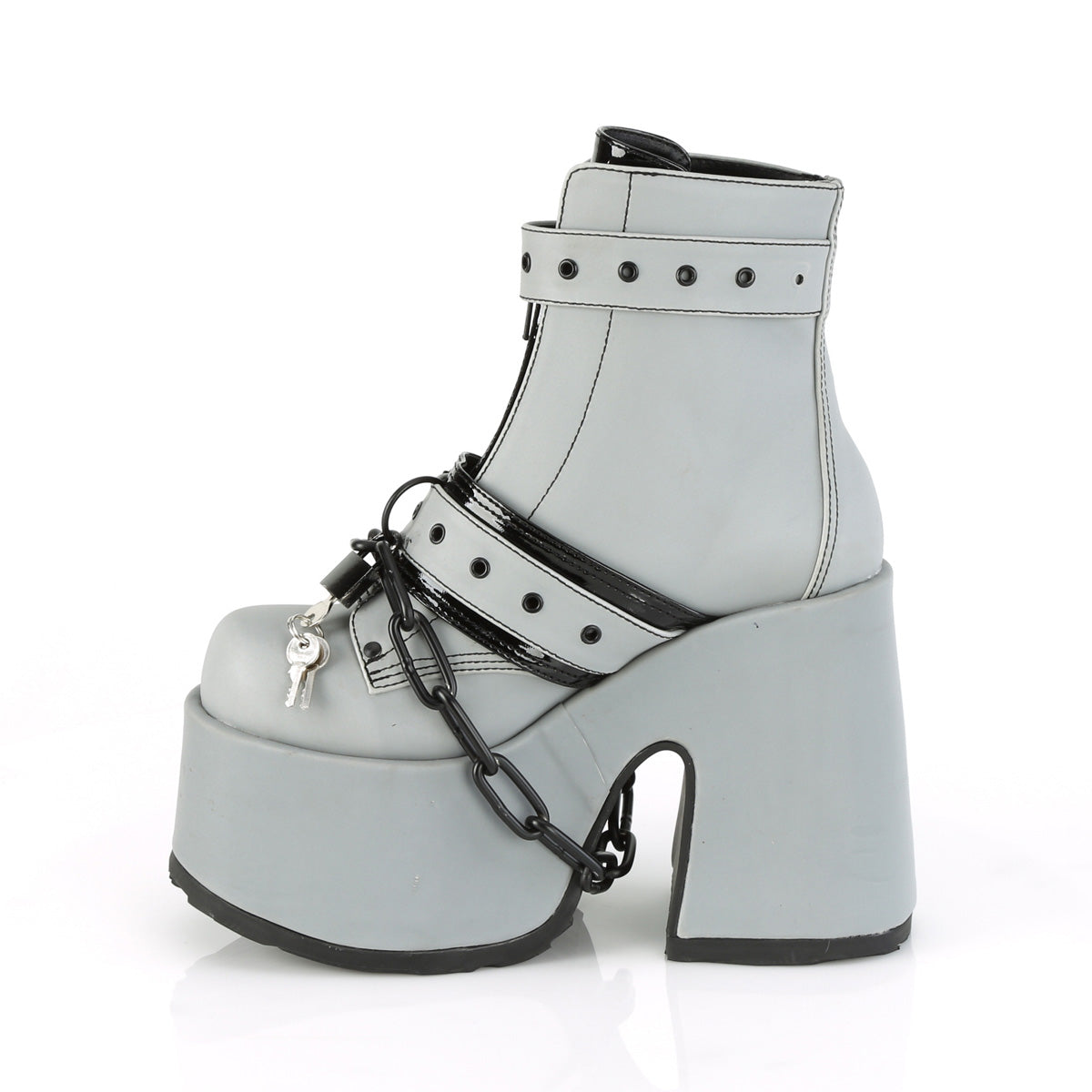 DemoniaCult Bottes de cheville des femmes CAMEL-205 cuir végétalien réfléchissant gris
