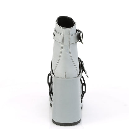 DemoniaCult Bottes de cheville des femmes CAMEL-205 cuir végétalien réfléchissant gris