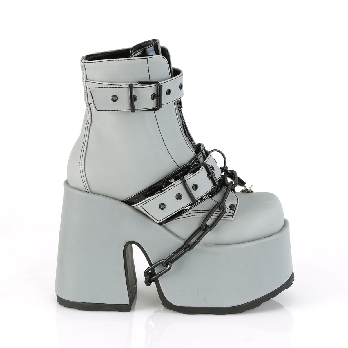 DemoniaCult Bottes de cheville des femmes CAMEL-205 cuir végétalien réfléchissant gris