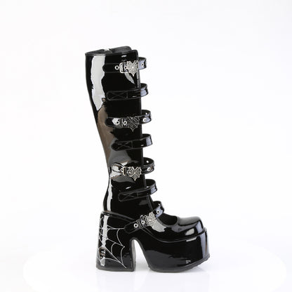 DemoniaCult Women's Mid-Calf & Knee High Boots CAMEL-223 Blk Pat