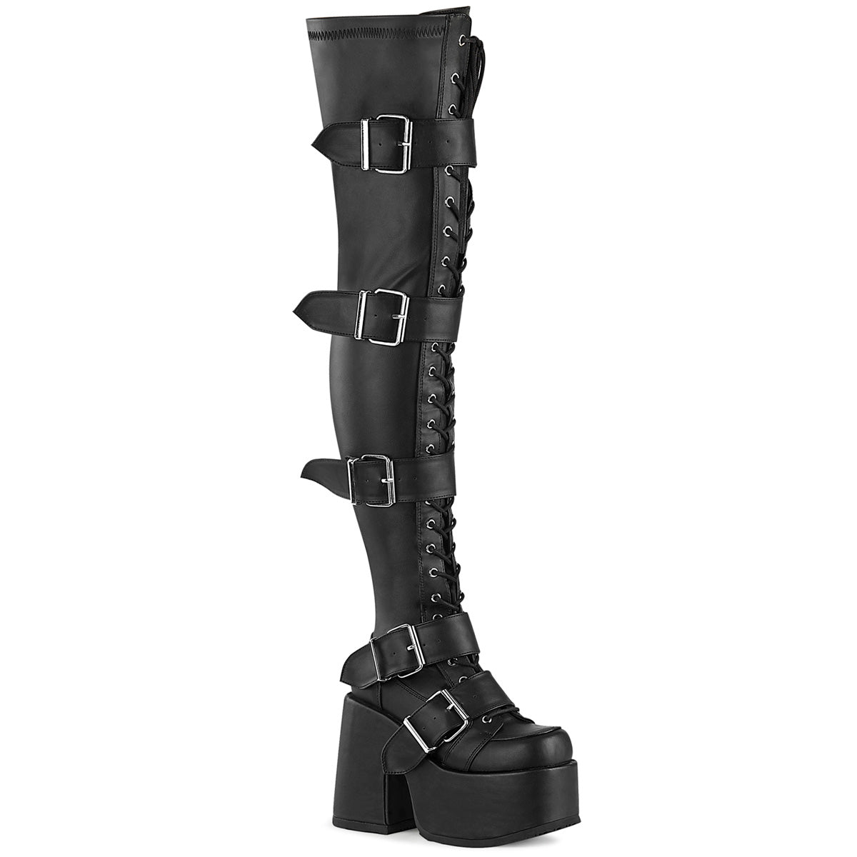DemoniaCult  Boots CAMEL-305 Blk Stretch Vegan Leather