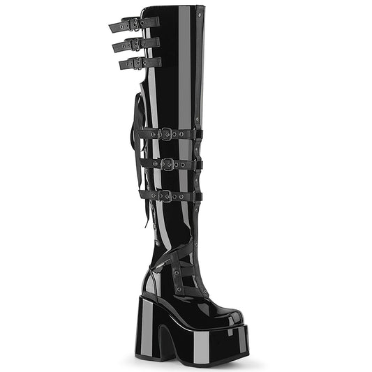 DemoniaCult Women's Over-the-Knee Boots CAMEL-308 Blk Patent