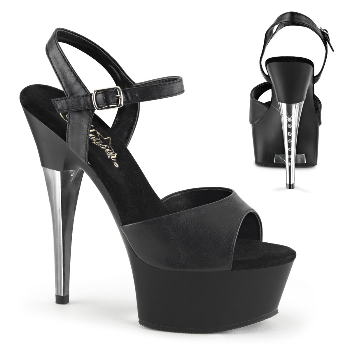 Pleaser Sandales pour femmes CAPTIVA-609 Blk Faux Cuir / Blk Matte