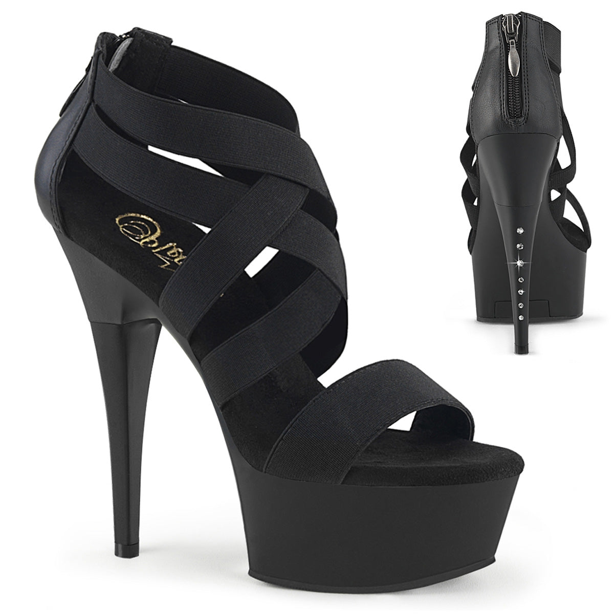 Pleaser Women's Platform Shoes CAPTIVA-669 Blk Elastic Band-Faux Leather/Blk Matte