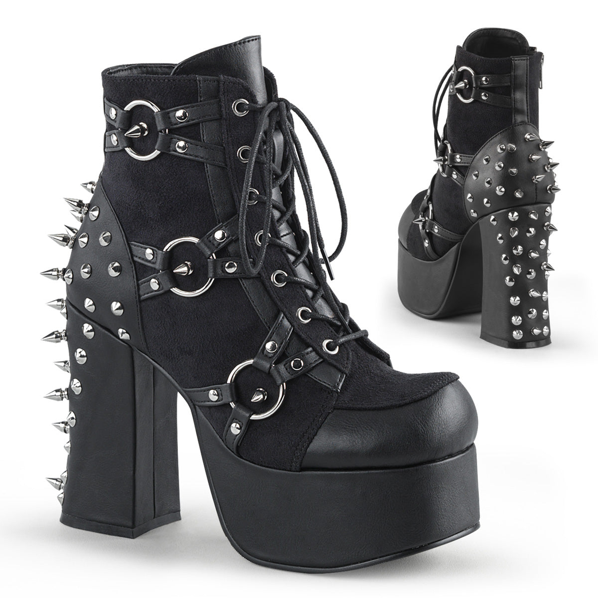 DemoniaCult Bottes de cheville des femmes CHARADE-100 Blk Vegan Leather-Suede