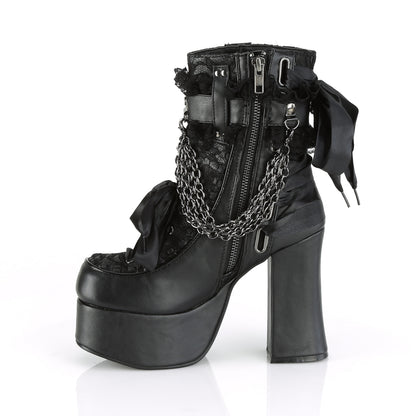 DemoniaCult Womens Ankle Boots CHARADE-110 Blk Vegan Leather-Lace Overlay