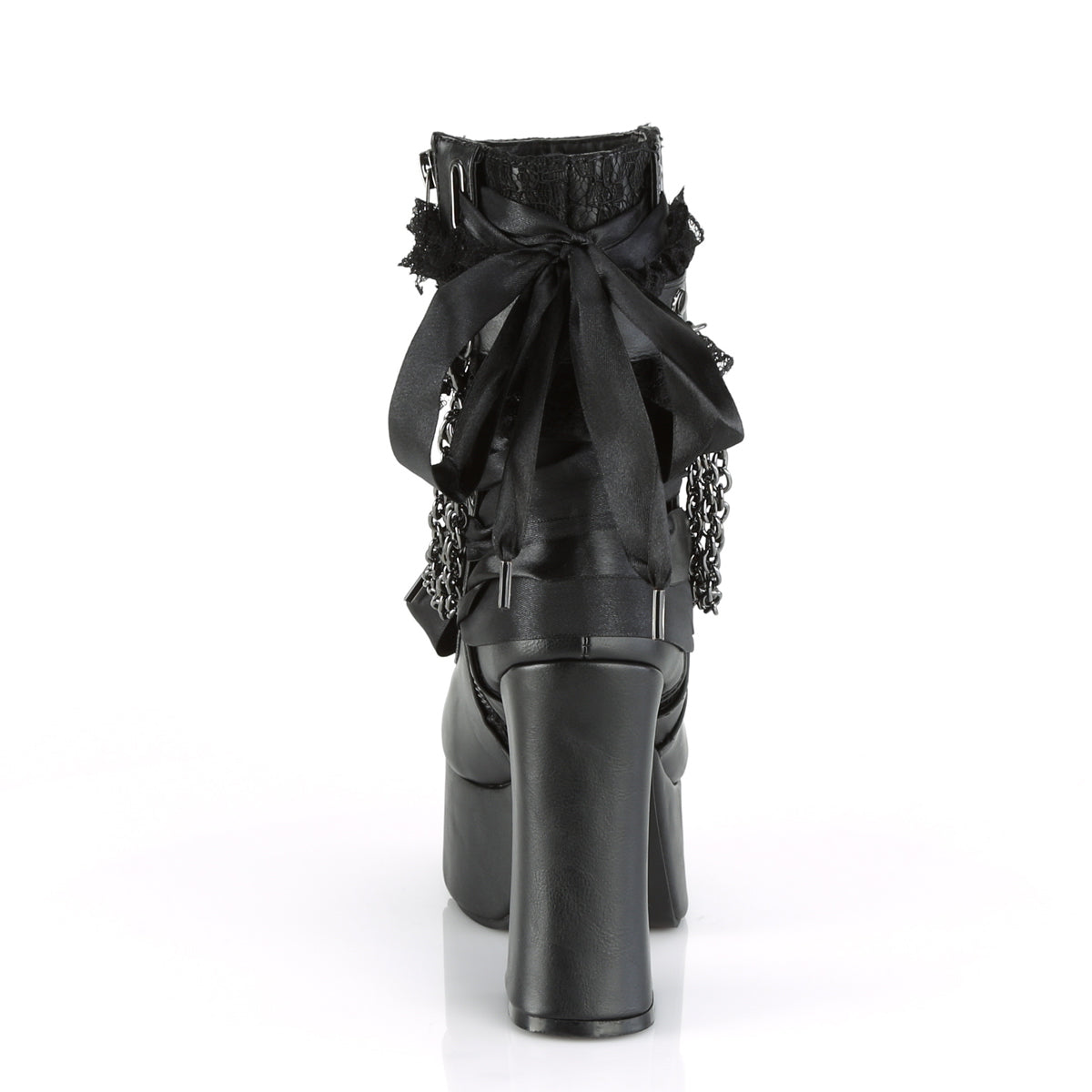 DemoniaCult Womens Ankle Boots CHARADE-110 Blk Vegan Leather-Lace Overlay