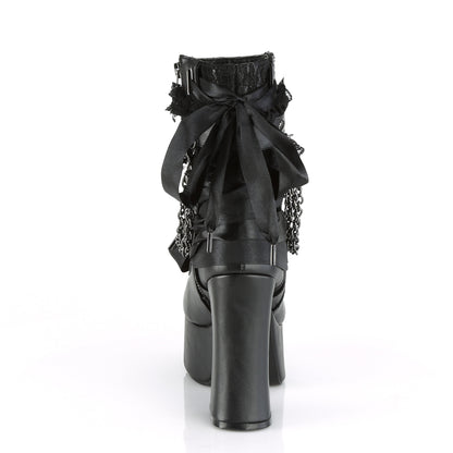 DemoniaCult Womens Ankle Boots CHARADE-110 Blk Vegan Leather-Lace Overlay