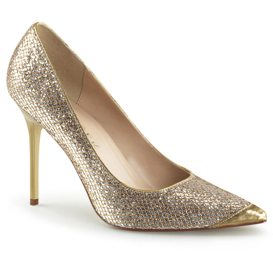 Pleaser Womens Pumps CLASSIQUE-20 Gold Glittery Lame Pu